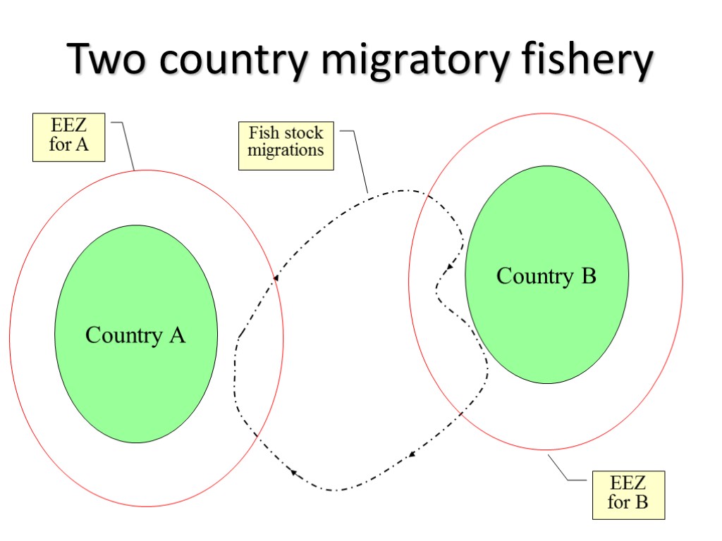 Two country migratory fishery Country A Fish stock migrations Country B EEZ for B